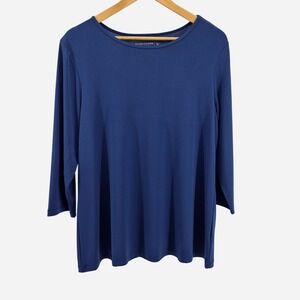 Susan Graver Essentials Navy Blue 3/4 Sleeve Boat Neck Top Size L Career Capsule
